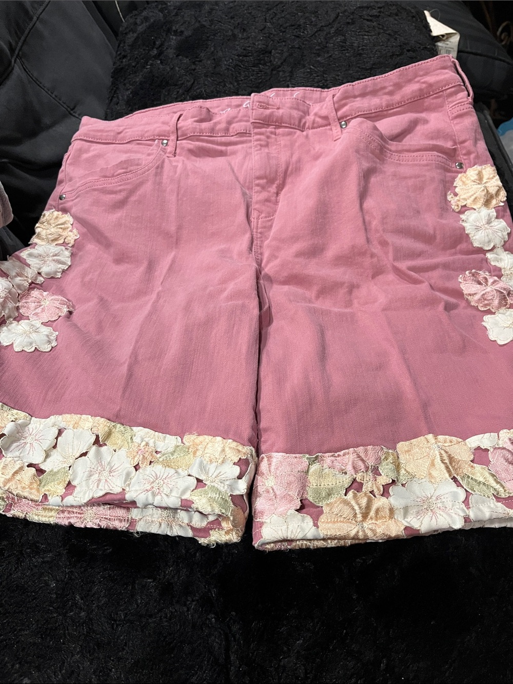 LC Pants, altered to shorts with floral patterns